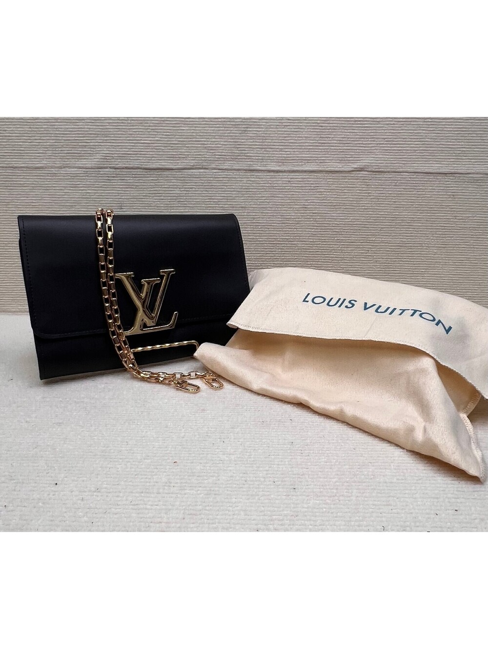 Louis Vuitton Chain Louise GM Black Calfskin Leather Bag
